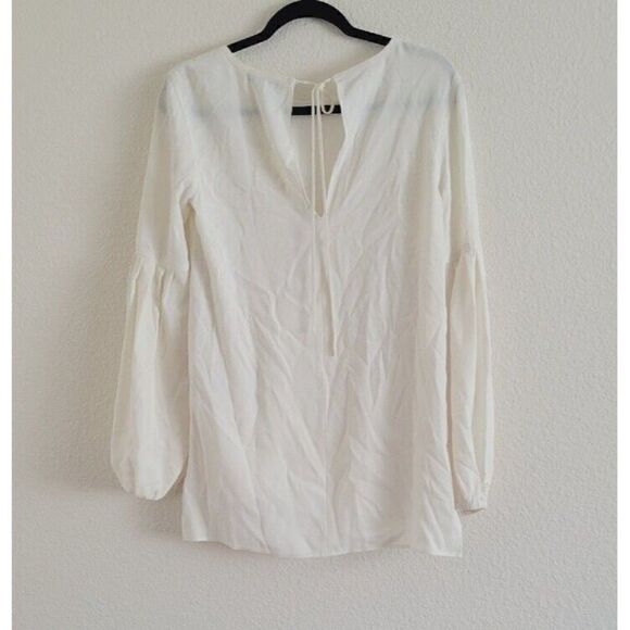 Elizabeth and James Harriet Pleated Long Balloon Sleeve Tie Neck Blouse XS - Picture 8 of 13